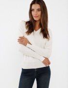 Volcano Pulover dama cu decolteu in V - S-Neli - Slim Fit - crem - Alb crem