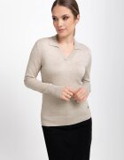 Volcano Pulover dama cu guler S-Toyo - decolteu in V - Slim Fit - bej melange - Bej melange