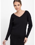 Volcano Pulover dama cu nervuri - cu decolteu in V - S-Tika - Regular Fit - Negru - Negru