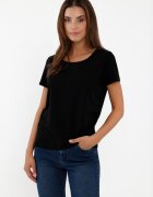 Volcano Tricou de bumbac cu decolteu la baza gatului - T‑DIANA - Czarny - Negru