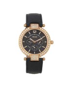 Wesse Ceas dama WWL100307 - curea piele ecologica neagra - carcasa otel auriu - rezistenta la apa 5 ATM - diametru 38x38mm