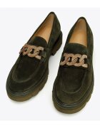 Wittchen Mocasini pentru dama - piele intoarsa - platforma groasa - cu lant decorativ - verde inchis