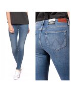 Wrangler Blugi Dama - Skinny W24-L32 - Bumbac - Zipper - Lung - 5 Buzunare 2 Mari 2 Medii Externe1 Mic Intern - Talie Joasa - Albastru