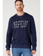 Wrangler Bluza barbati grafic Crew - bleumarin cu imprimeu alb - 100% bumbac