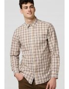 Wrangler Camasa barbati 1 Pocket Poplin Regular Fit - carouri alb - maro - bleumarin - bej - bumbac