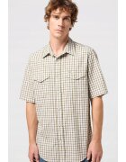 Wrangler Camasa barbati - carouri - verde - bumbac - maneca scurta - 2 buzunare cu clapa. -