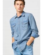 Wrangler Camasa barbati - denim - albastru - bumbac - maneca scurta - regular fit - Albastru