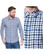 Wrangler Camasa Barbati - Model L/S 1PKT SHIRT - 100% Bumbac - Respirabila - Cu Guler Clasic - Cu Nasturi - Croiala Confortabila Regular Fit - Cu Buzunar La Piept - Marimea S - Albastru/Alb