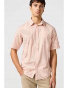 Wrangler Camasa barbati - SS Shirt - dungi roz - regular fit - bumbac - alb crem
