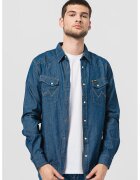 Wrangler Camasa de denim cu cusaturi contrastante Western - Albastru inchis/Alb murdar