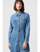 Wrangler Rochie tip camasa denim/lyocell - croiala mulata-evazata - albastru deschis -