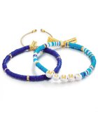 Yokoamii Set de bratari ajustabile cu elemente de aur de 14K filat - 2 piese - Albastru