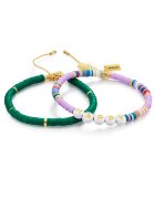 Yokoamii Set de bratari ajustabile cu elemente de aur de 14K filat - 2 piese - Verde