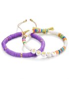 Yokoamii Set de bratari ajustabile cu elemente de aur de 14K filat - 2 piese - Violet