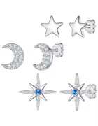 Yokoamii Set de cercei placati cu argint - zirconia si tija - 3 perechi - Argintiu