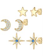 Yokoamii Set de cercei placati cu aur de 14K - zirconia si tija - 3 perechi - Auriu