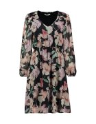 Zabaione Rochie midi cu decolteu rotund si model floral - Negru/Roz/Verde menta