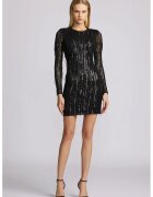 Zac Posen Rochie mini cu maneca lunga - franjuri si paiete - Negru