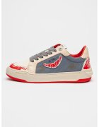 Zadig&Voltaire Pantofi sport din piele cu model si aspect uzat - Albastru prafuit/Rosu vermillion/Bej deschis