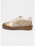 Zadig&Voltaire Pantofi sport din piele si piele intoarsa cu detalii contrastante - Gri cenusiu/Bej deschis