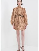 ZIMMERMANN Rochie de in cu animal print si guler scurt - Maro inchis/Maro deschis