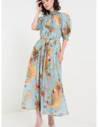 ZIMMERMANN Rochie de matase cu imprimeu si croiala A - Albastru aquamarin/Coral/Verde deschis
