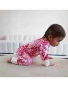 Zipster Pijamale lungi din bambus cu fermoar reversibil - - Pink Ferns - Alb cu Frunze Roz - pentru fetite