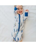 Zipster Pijamale lungi din bambus cu fermoar reversibil - - Sailing - Alb si Albastru cu barcute - pentru baieti - Multicolor