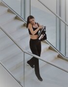 4F Colanți în dungi cu crac evazat pentru femei - negri XL