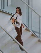 4F Colanți în relief cu crac evazat pentru femei - maro XS