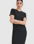 4F Rochie midi din tricot striat pentru femei - neagră XS