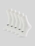 4F Șosete lungi (5-pack) pentru băieți - albe 35-37