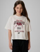 4F Tricou boxy cu imprimeu pentru fete - crem 122/128 (6-8 ani)