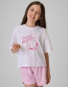 4F Tricou loose crop top cu imprimeu pentru fete - 134/140 (8-10 ani)