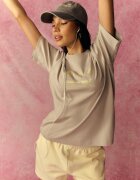 4F Tricou loose cu imprimeu damă - gri S