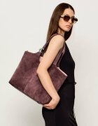 COCCINELLE Geantă shopper + borsetă C-Easy | piele întoarsă