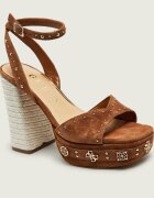GUESS Sandale cu toc gros VALICE2 | piele întoarsă