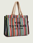 Marc Jacobs Geantă de plajă The Stripe Mesh Large Tote Bag cu adaos de piele