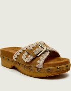 Mou Șlapi Low heel wood clog | piele întoarsă