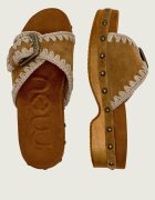 Mou Șlapi Low heel wood clog | piele întoarsă