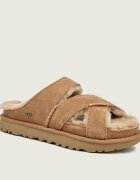 UGG Căptușite papuci de casă W Greenport Cross Strap Slide | piele întoarsă (zamsz) | cu adaos de lână