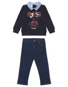 GUESS Set bluză și pantaloni din material N6BG01 K6105 Bleumarin Regular Fit