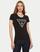 GUESS Tricou SS CN SHINY TRIANGLE Negru Shirt Fit