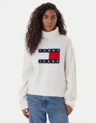 Tommy Jeans Bluză cu gât Flag DW0DW22108 Écru Relaxed Fit