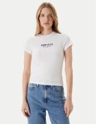 Tommy Jeans Tricou Logo Pointelle DW0DW20899 Écru Slim Fit