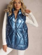 6&8 fashion Vestă Albastră cu Matlasare Geometrică și Glugă Lucide