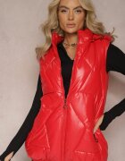 6&8 fashion Vestă Roșie cu Matlasare Geometrică și Glugă Lucide