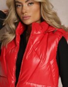 6&8 fashion Vestă Roșie cu Matlasare Geometrică și Glugă Lucide