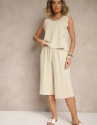 ab. ambitonfly Compleu Bej deschis Pantaloni 3/4 Lejeri și Tricou fără mâneci Decorat cu nasturi Ravione