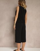 ab. ambitonfly Set Negru Pantaloni 3/4 Larghi și Bluză fără mâneci Decorată cu Nasturi Ravione